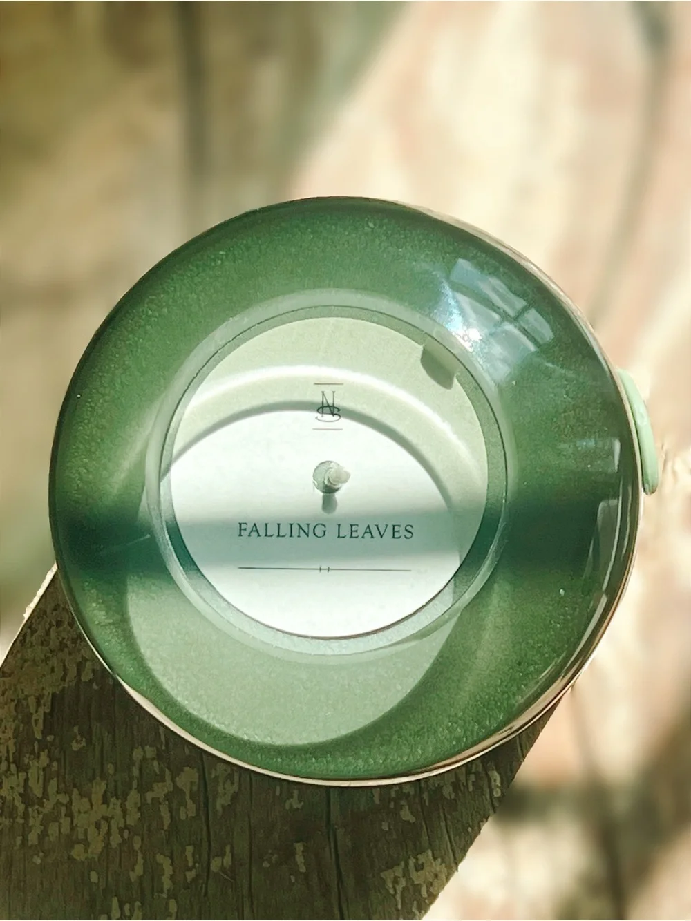 NEW Ninety Six Falling Leaves Candle 16 OZ Forest Green Glass Vessel